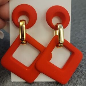 Bold Red and Gold Geometric Earrings